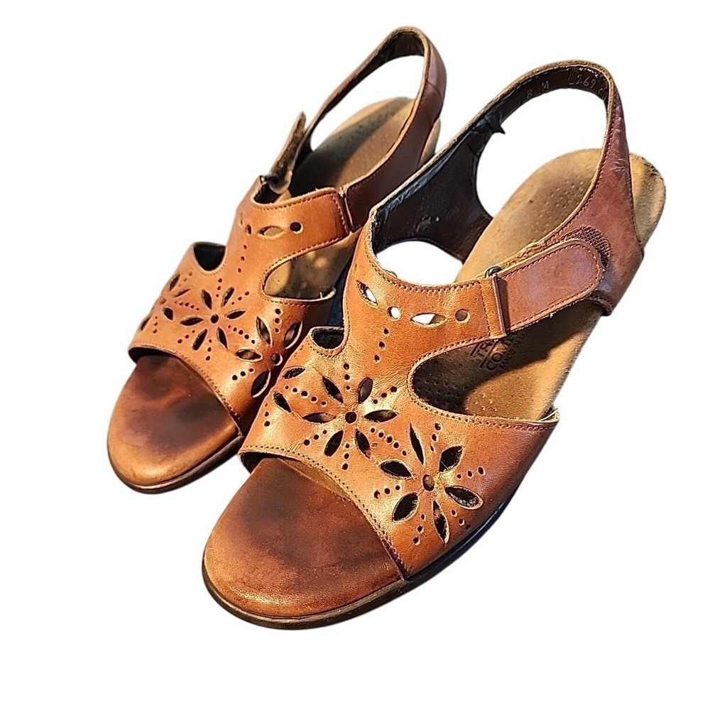 SAS Sandals Shoes Womens 8 M Leather Comfort Block Heel Ankle Strap USA Brown
